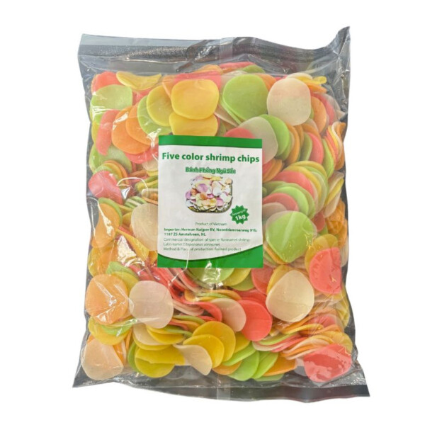 CHIPS P&Eacute;TALES DE RIZ CREVETTE 5 COULEUR 1KG SAGIANG