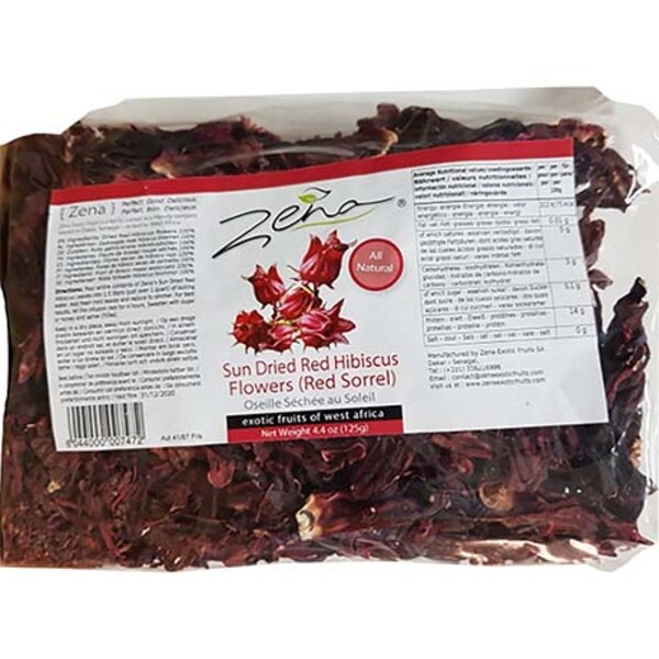 FLEUR D'HIBISCUS ROUGE S&Eacute;CH&Eacute;E AU SOLEIL 125GR ZENA