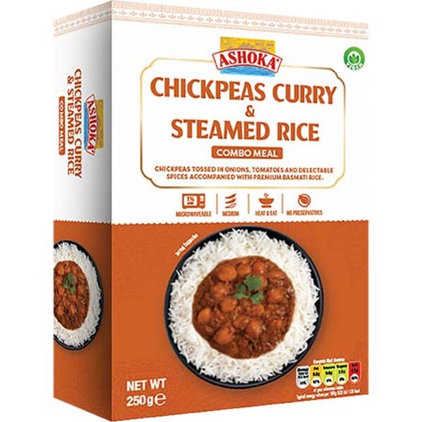REPAS INSTANTAN&Eacute; CURRY POIS CHICHES & RIZ VAPEUR 250G ASHOKA
