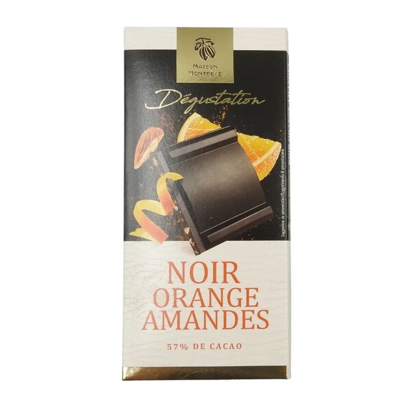 TABLETTE CHOCOLAT NOIR 57% AMANDE ORANGE 100G