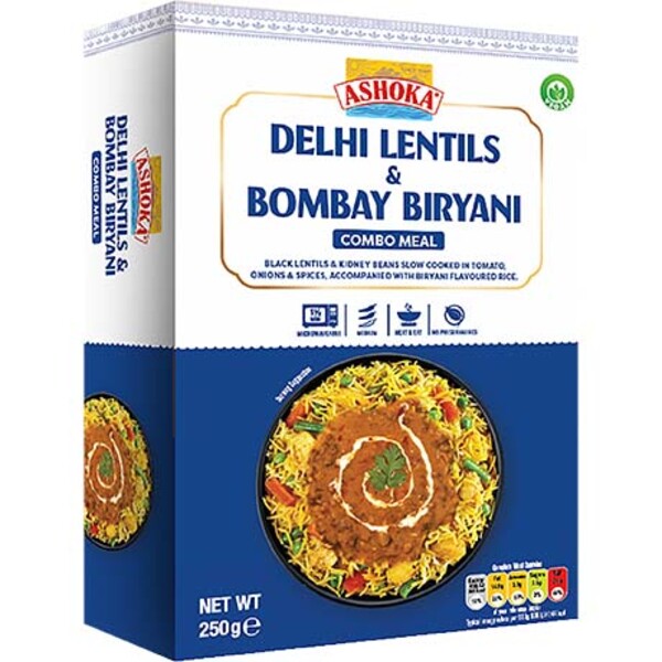REPAS INSTANTAN&Eacute; LENTILLES DELHI & BIRYANI BOMBAY 250G ASHOKA