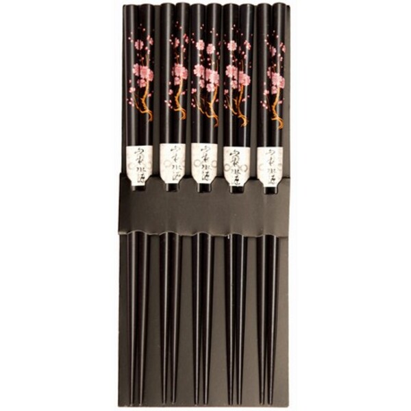 BAGUETTES JAPONAISES NOIRES ET SAKURA 5 PAIRES