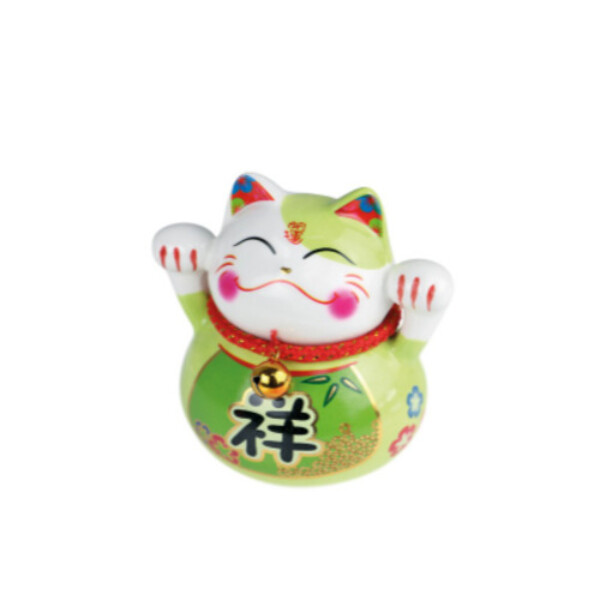 TIRELIRE CHAT CERAMIQUE  K PEINT A LA MAIN 10 CM - VERT