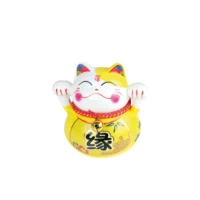 tirelire chat ceramique cat p peint a la main 10 cm - jaune