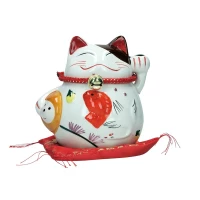 tirelire chat maneki-meko ceramique a 13cm - poisson