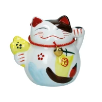tirelire chat maneki-neko ceramique d 10cm - bateau