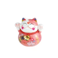 tirelire  chat ceramique   peint a la main 10 cm - rose